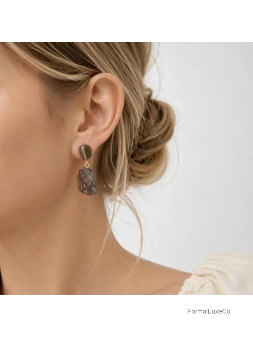Raw Stone Asymmetrical Drop Earrings for Women, Statement Dangle Earrings